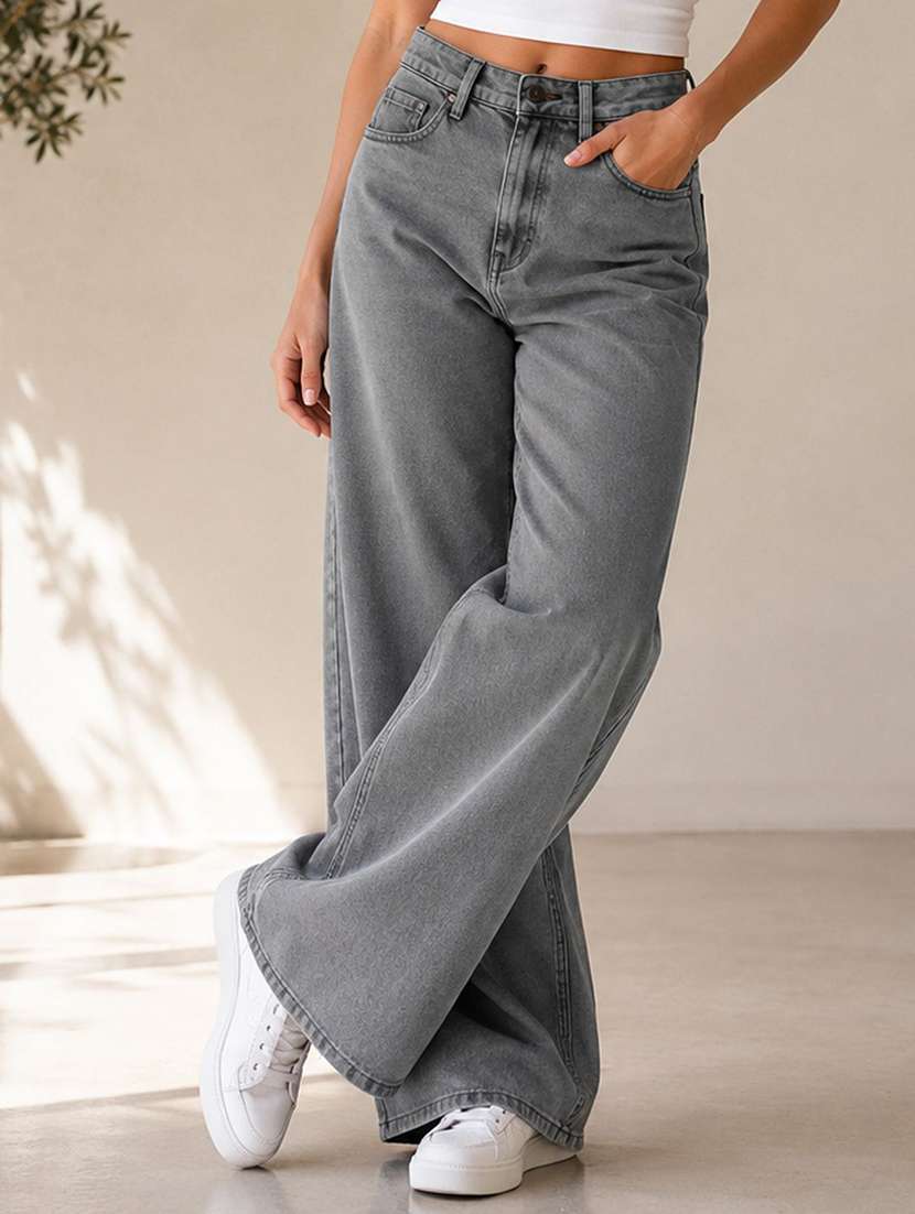 Women Washed Mid Rise Wide Leg Jeans - 22728211 -  Standard Image - 2