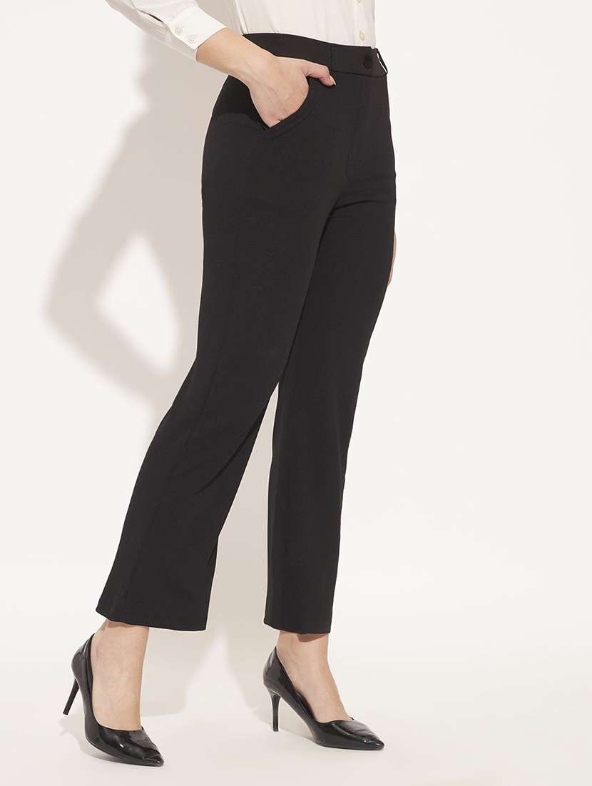 Women Solid Mid Rise Straight Trouser - 22728286 -  Standard Image - 2