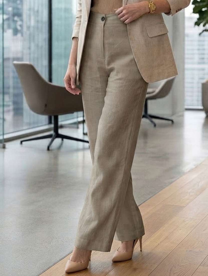 Women Solid High Rise Straight Trouser - 22728289 -  Standard Image - 2