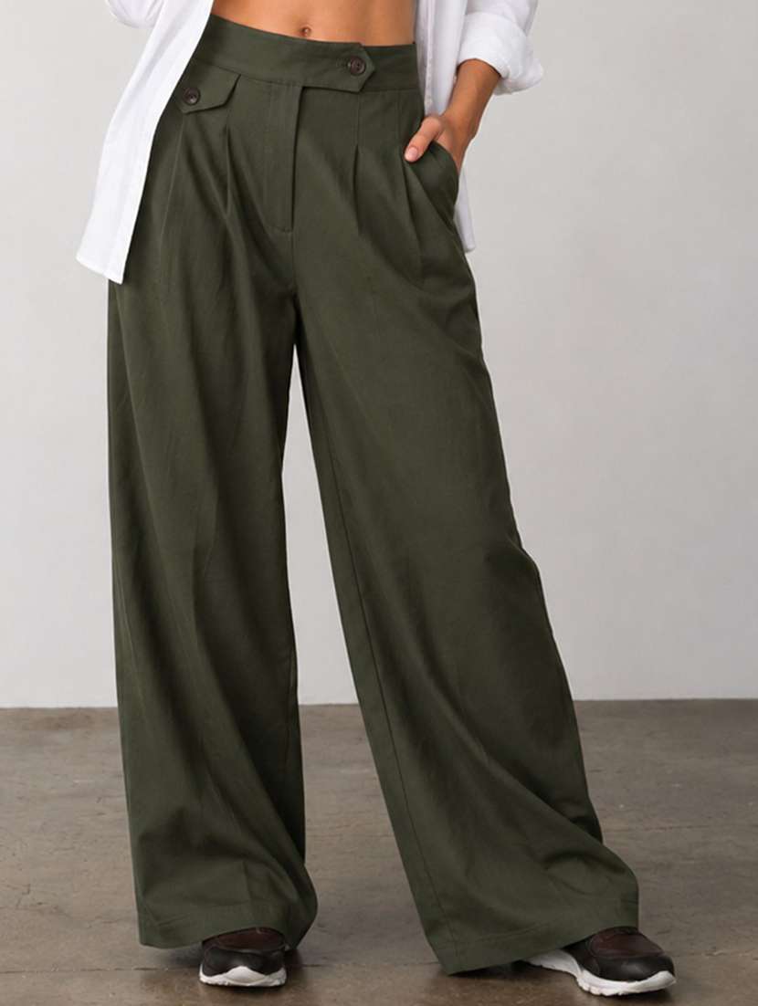 Women Solid High Rise Straight Trouser - 22728322 -  Standard Image - 2