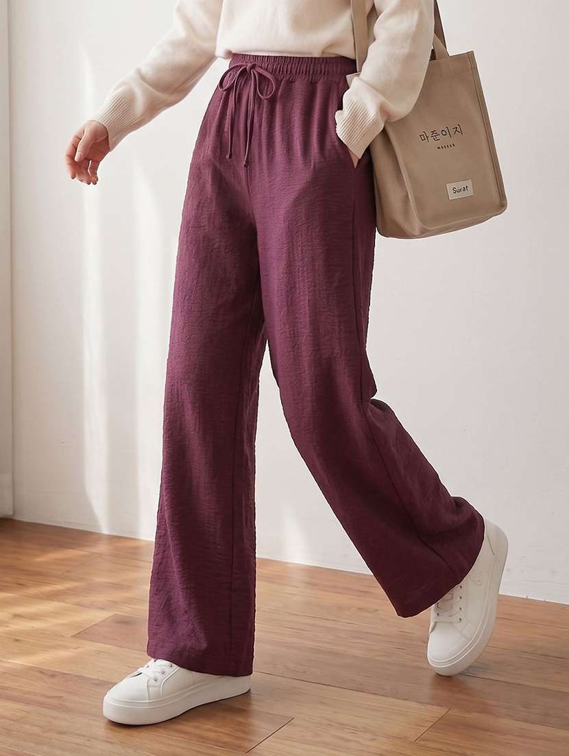 Women Solid High Rise Straight Trouser - 22728326 -  Standard Image - 2