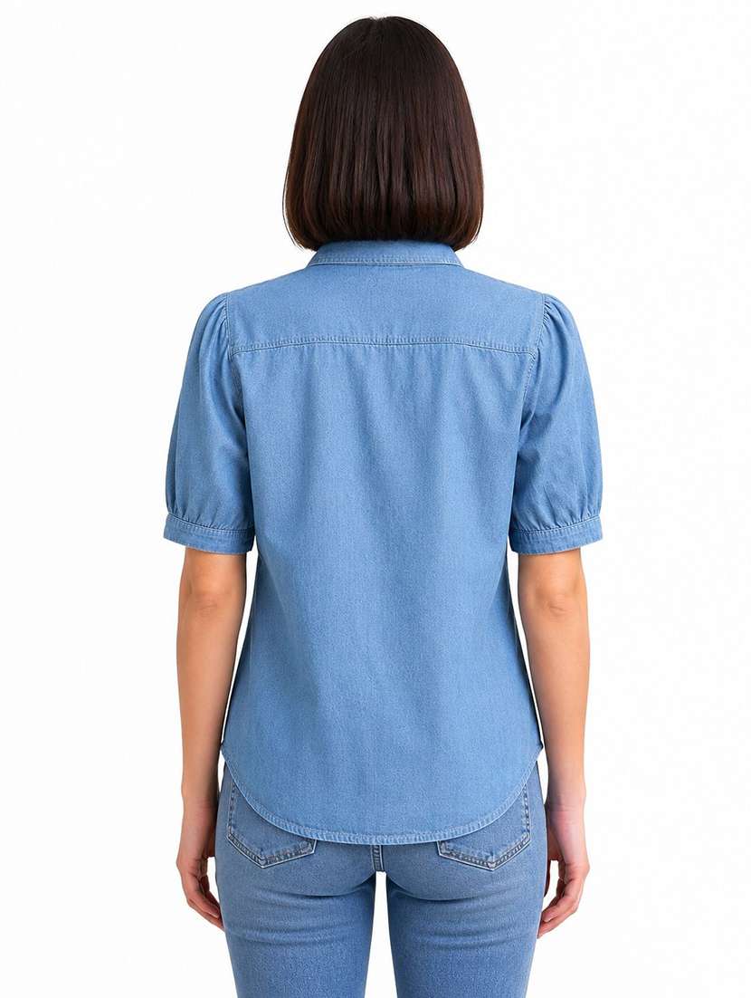 Women Solid Puff Sleeves Regular Shirt - 22728408 -  Standard Image - 2