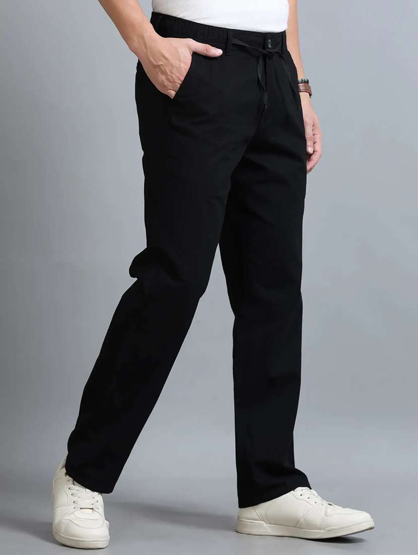 Men Solid Mid Rise Regular Fit Casual Trouser - 22728496 -  Standard Image - 2