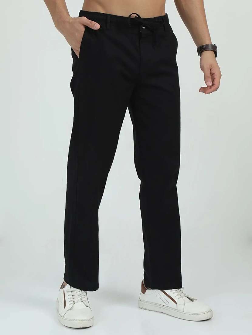 Men Solid Mid Rise Regular Fit Casual Trouser - 22728502 -  Standard Image - 2