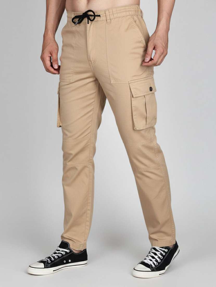 Men Solid Mid Rise Regular Fit Cargo - 22728551 -  Standard Image - 2