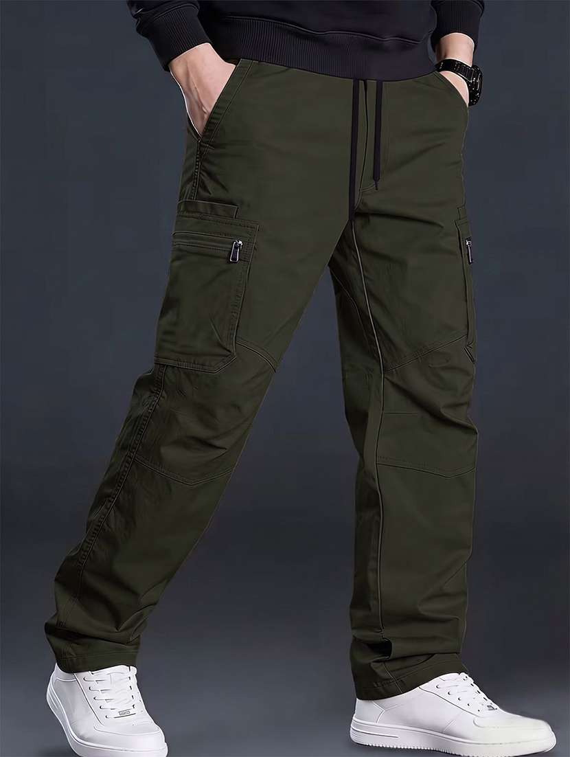 Men Solid Mid Rise Loose Fit Cargo - 22728559 -  Standard Image - 2