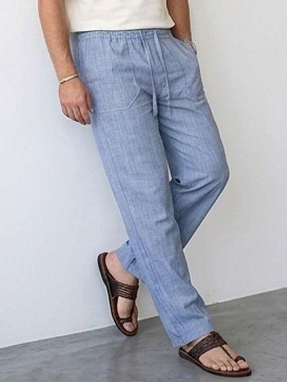 Men Solid Mid Rise Flat Front Casual Trouser - 22728602 -  Standard Image - 2