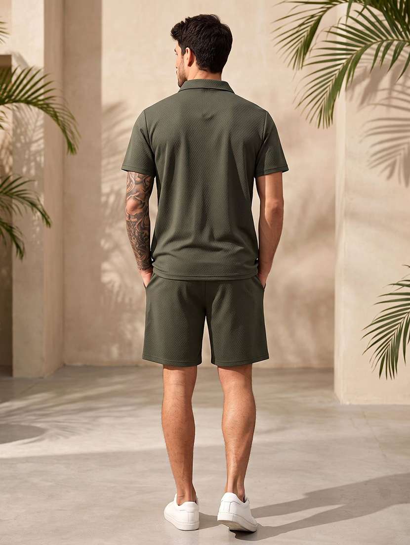 Men Self Design Short Sleeve Shorts & T-shirt Co-ord Set - 22728659 -  Standard Image - 2