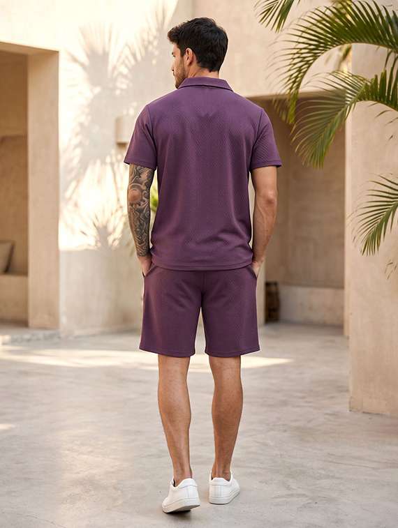 Men Self Design Short Sleeve Shorts & T-shirt Co-ord Set - 22728661 -  Standard Image - 2
