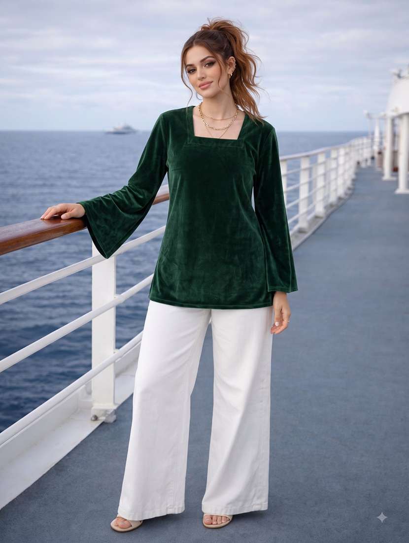 Women Solid Flared Sleeve Kurti - 22728753 -  Standard Image - 2
