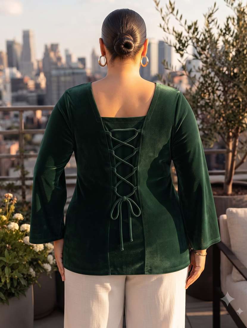Women Solid Flared Sleeve Kurti - 22728760 -  Standard Image - 2