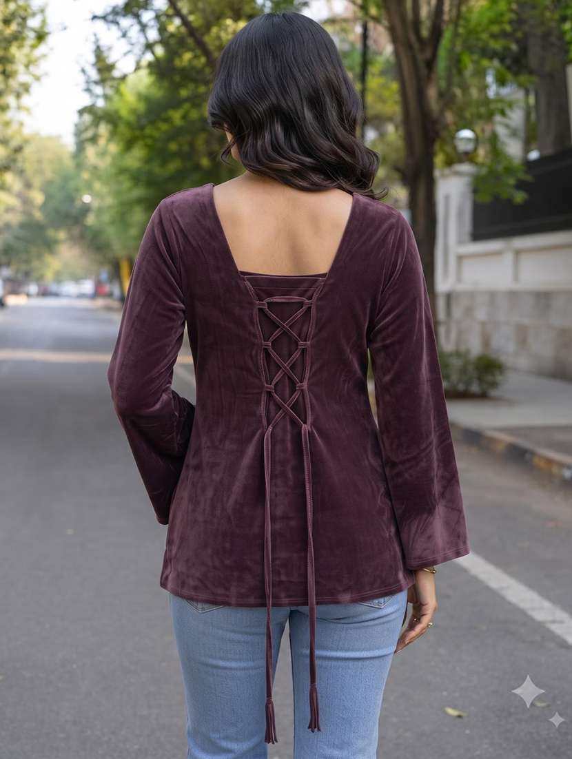 Women Solid Flared Sleeve Kurti - 22728765 -  Standard Image - 2
