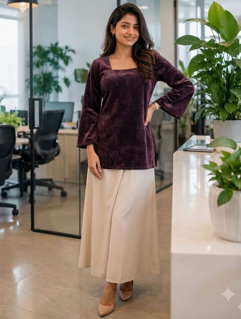 Women Solid Flared Sleeve Kurti - 22728766 -  Standard Image - 2