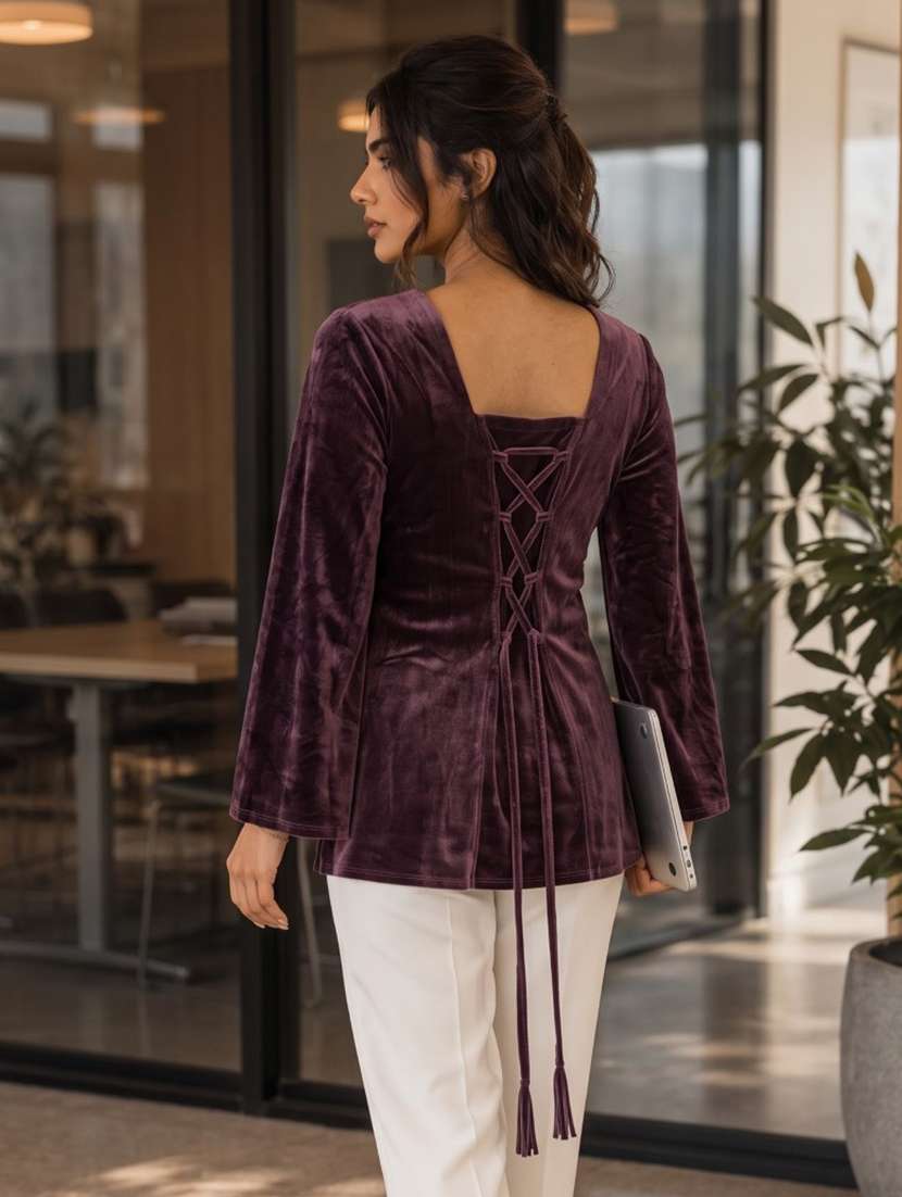 Women Solid Flared Sleeve Kurti - 22728767 -  Standard Image - 2