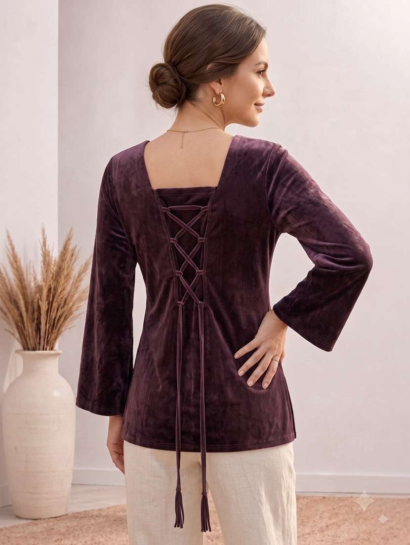 Women Solid Flared Sleeve Kurti - 22728768 -  Standard Image - 2