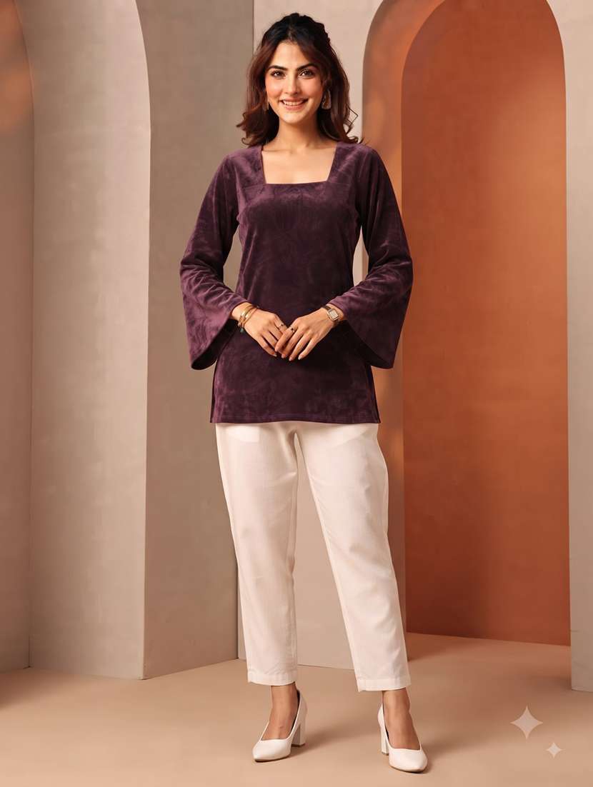 Women Solid Flared Sleeve Kurti - 22728771 -  Standard Image - 2
