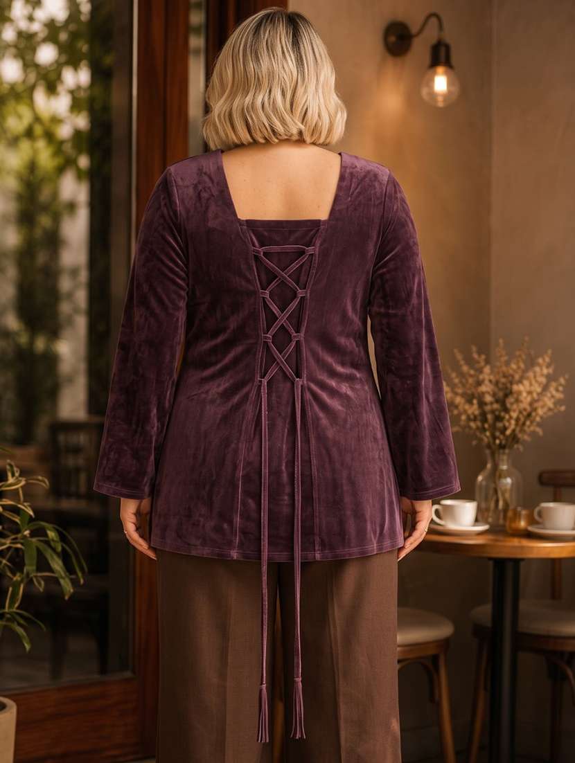 Women Solid Flared Sleeve Kurti - 22728778 -  Standard Image - 2