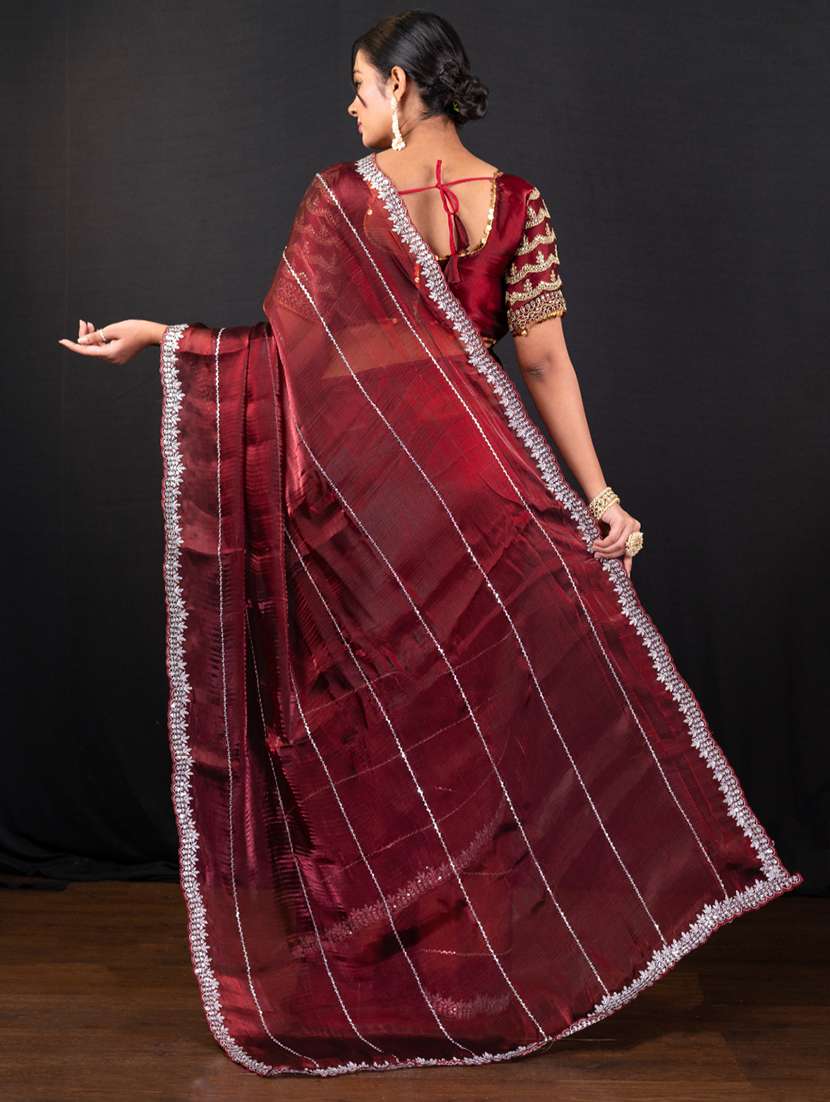 Women Solid With Work Embellished Saree With Blouse - 22728815 -  Standard Image - 2