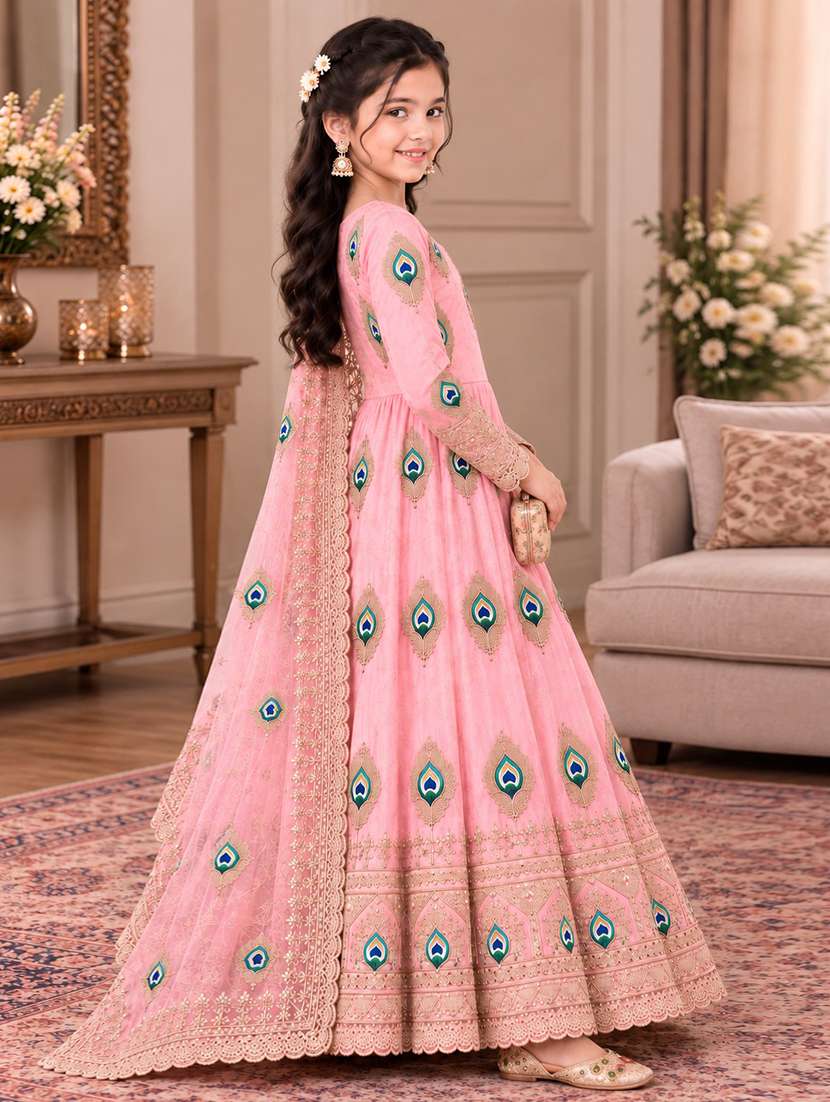 Girls Embroidered Long Sleeves Kurta Pant Set - 22728875 -  Standard Image - 2