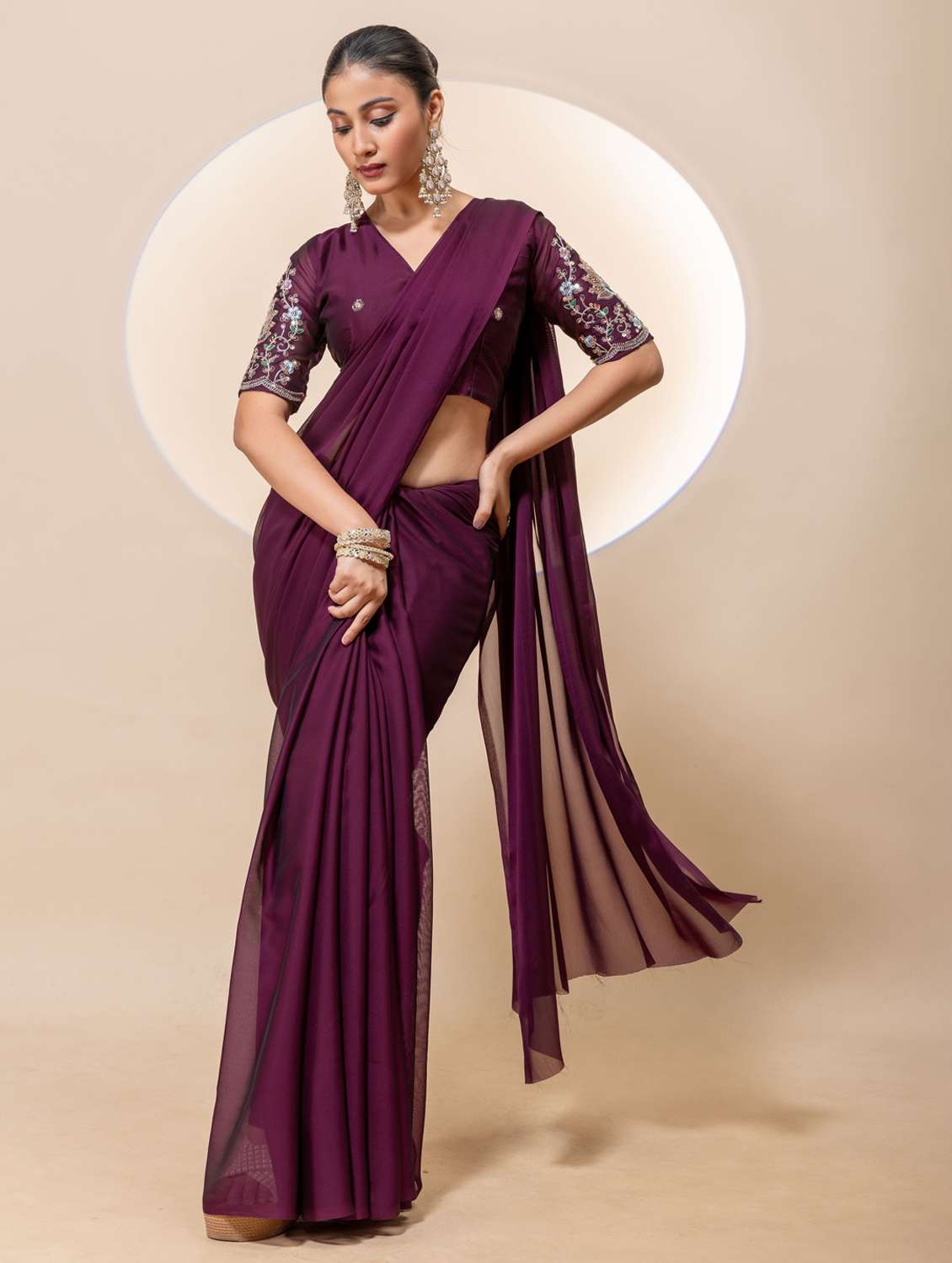 Women Solid Plain Saree With Blouse - 22729289 -  Standard Image - 2