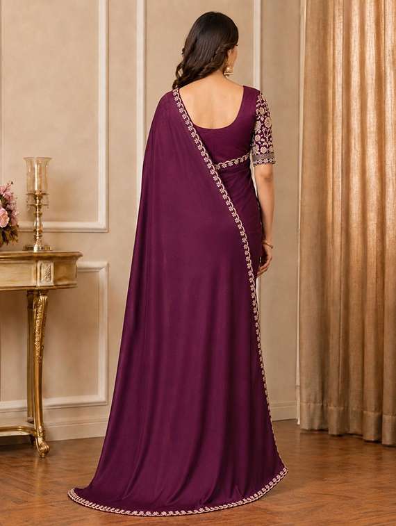 Women Solid With Bordered Saree With Blouse - 22729542 -  Standard Image - 2