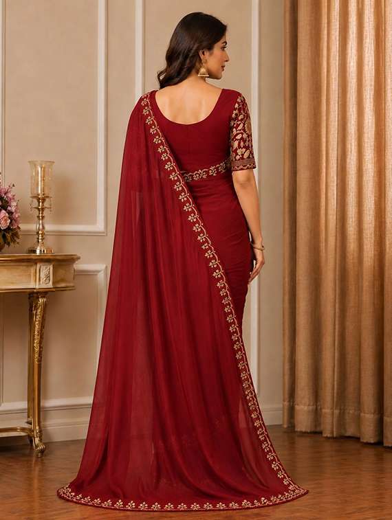Women Solid With Bordered Saree With Blouse - 22729552 -  Standard Image - 2
