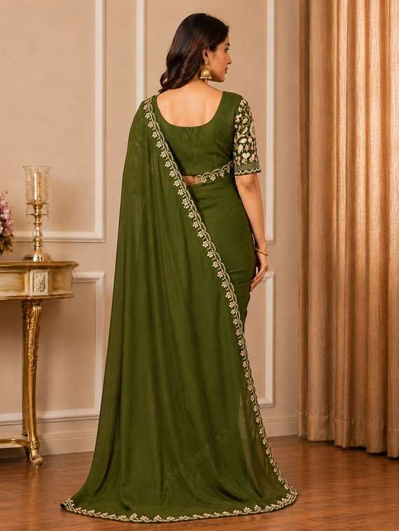 Women Solid With Bordered Saree With Blouse - 22729557 -  Standard Image - 2
