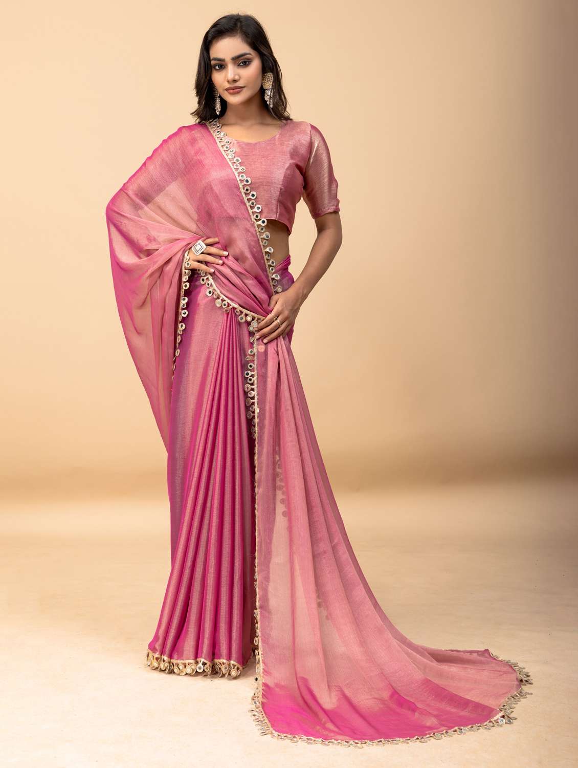 Women Solid With Bordered Saree With Blouse - 22729645 -  Standard Image - 2