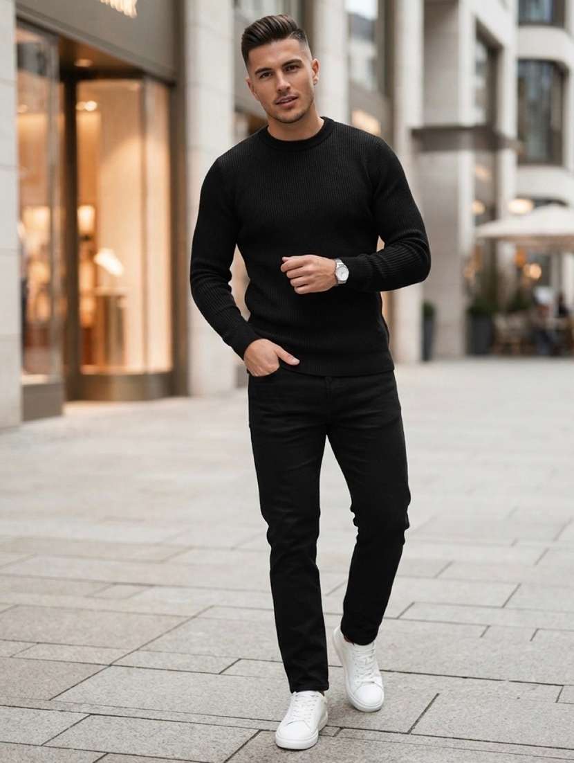 Men Self Design Long Sleeve Regular Fit Pullover - 22729662 -  Standard Image - 2