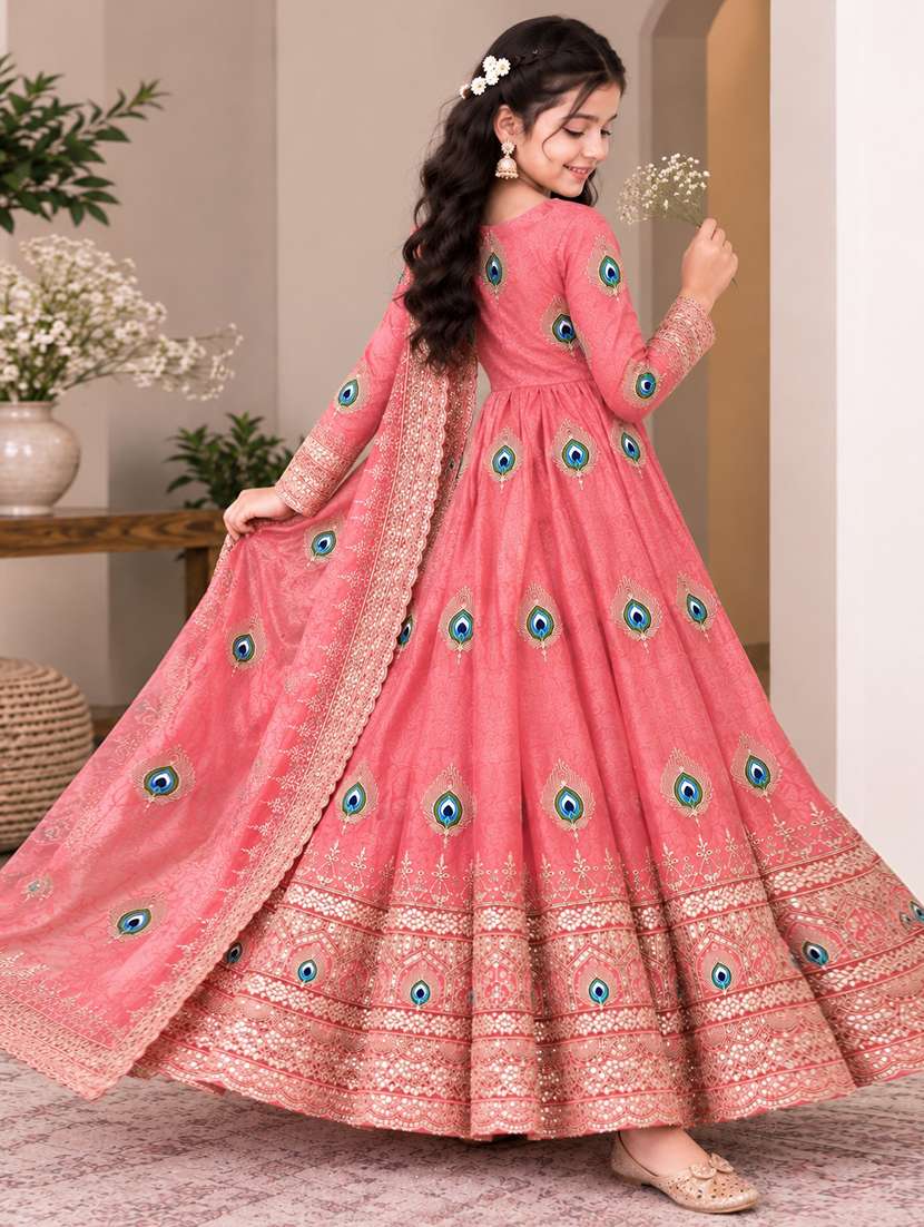 Girls Embroidered Long Sleeves Kurta Pant Set - 22729689 -  Standard Image - 2