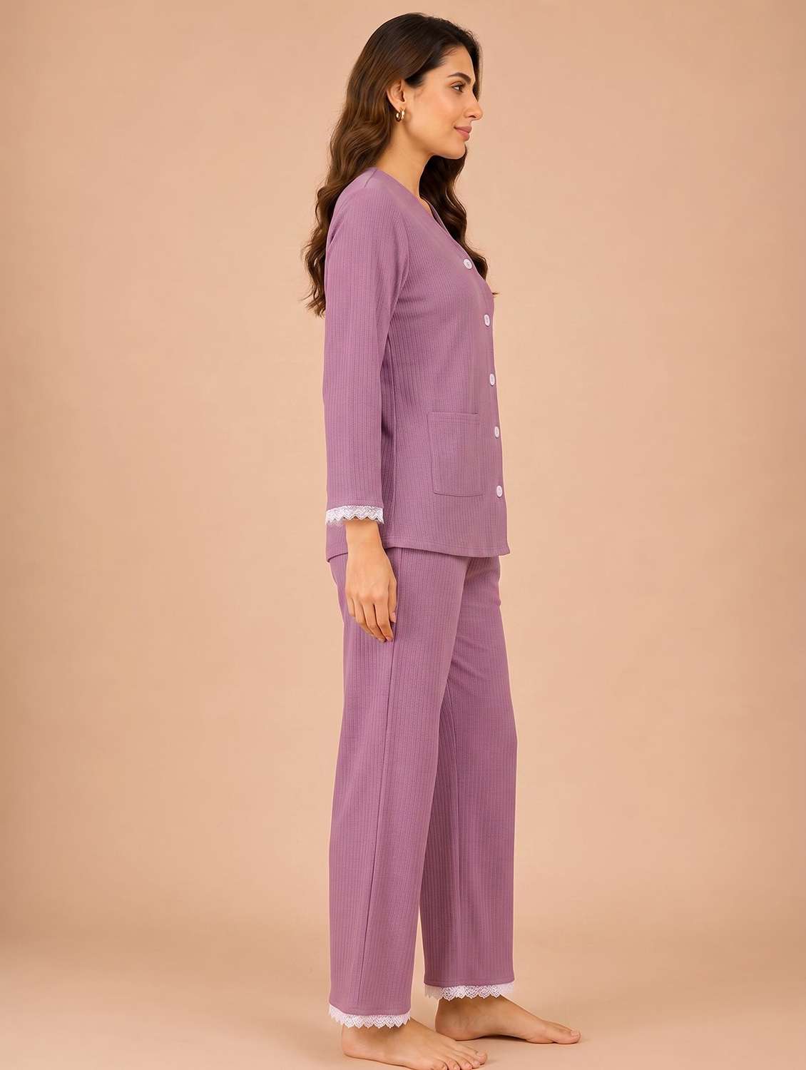 Women Solid Long Sleeves Pyjama Set - 22729699 -  Standard Image - 2