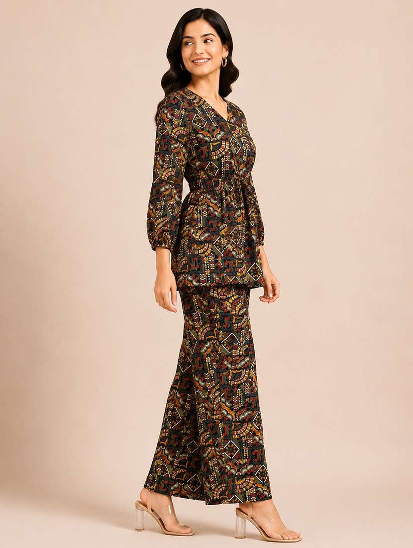 Women Printed Three Quarter Sleeves Top And Trouser Co-ord Set - 22729700 -  Standard Image - 2