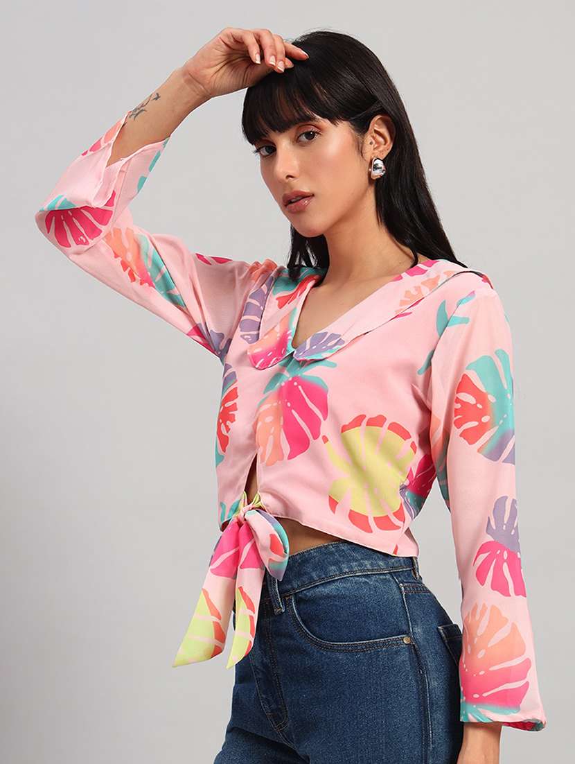Women Printed Three Quarter Sleeves Crop Top - 22729703 -  Standard Image - 2