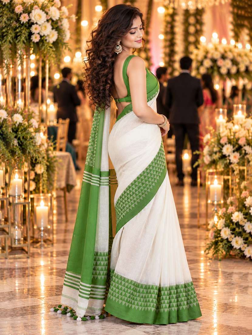 Women Solid With Bordered Saree With Blouse - 22729720 -  Standard Image - 2