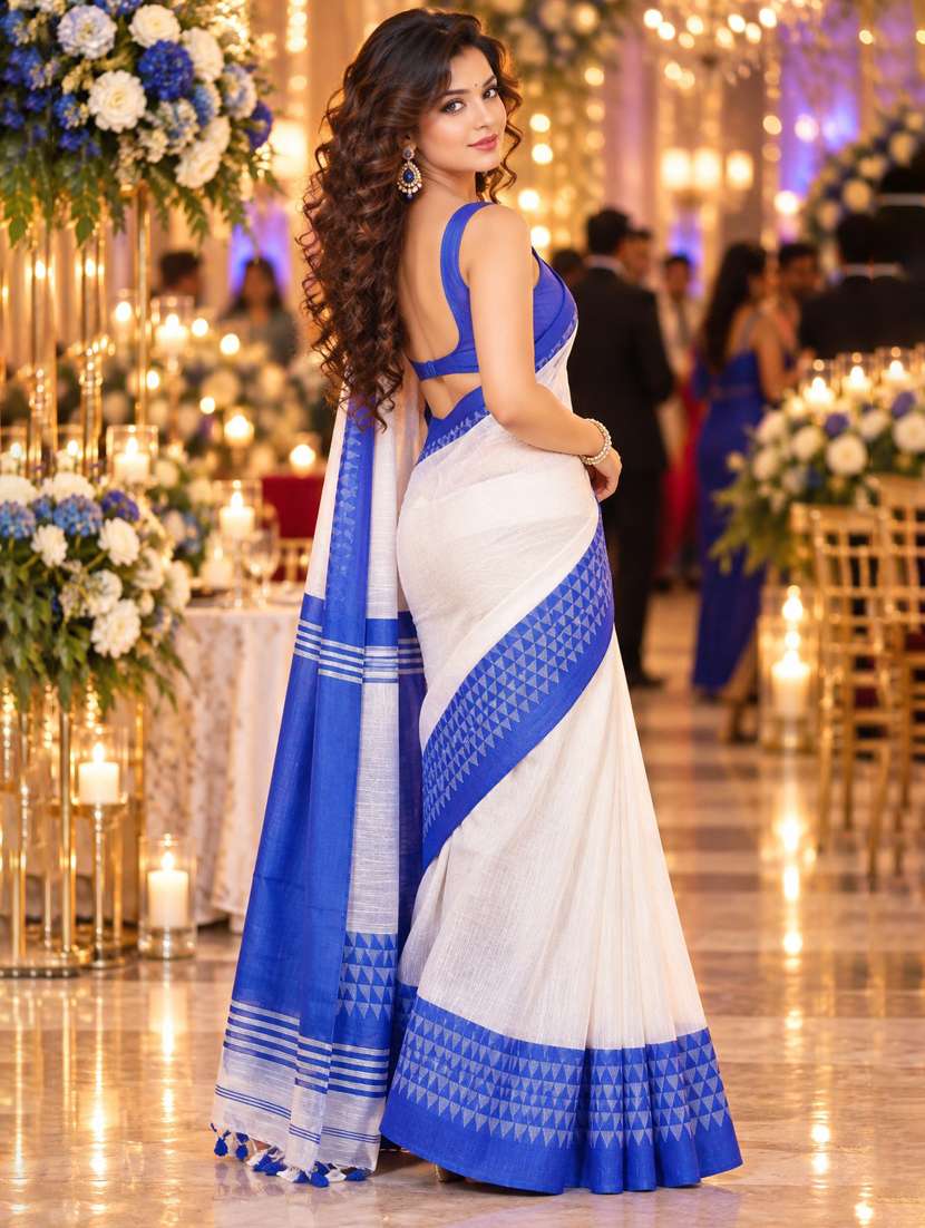 Women Solid With Bordered Saree With Blouse - 22729723 -  Standard Image - 2