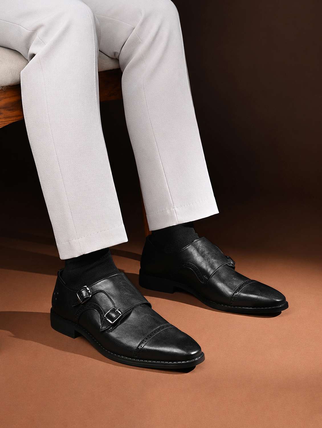 Men Black Slip On Monk Strap - 22729948 -  Standard Image - 2