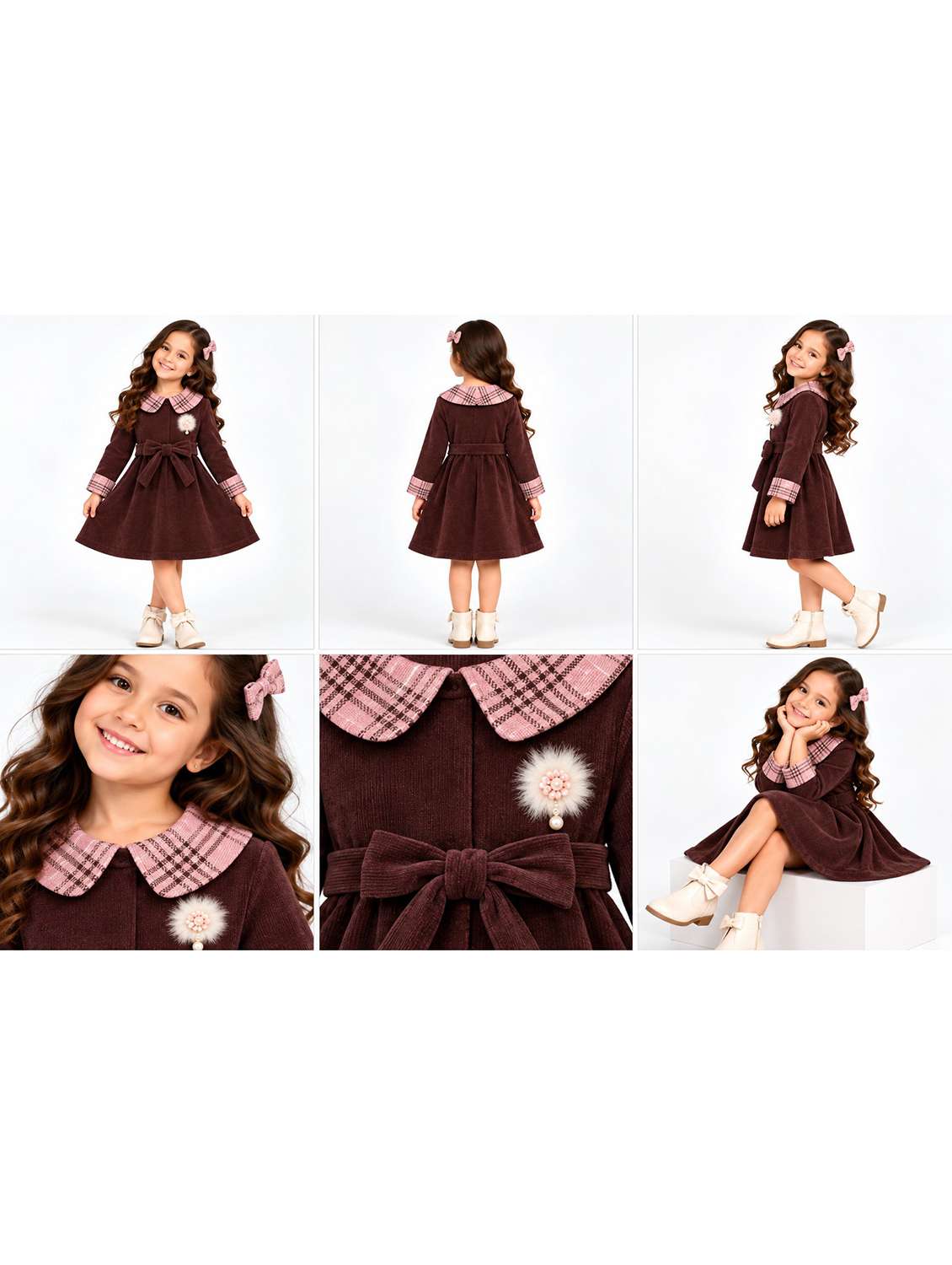 Girls Self Design Long Sleeves A-line Frock - 22729987 -  Standard Image - 7