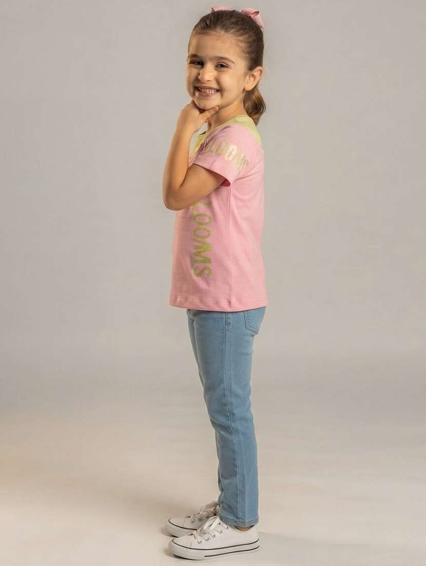 Girls Colourblocked Short Sleeves Regular Fit Tee - 22730046 -  Standard Image - 2