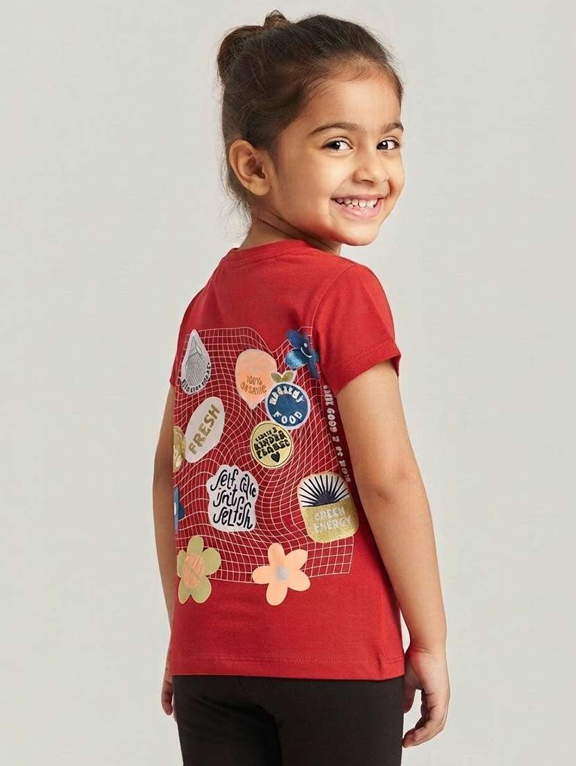 Girls Printed Short Sleeves Regular Fit Tee - 22730065 -  Standard Image - 2