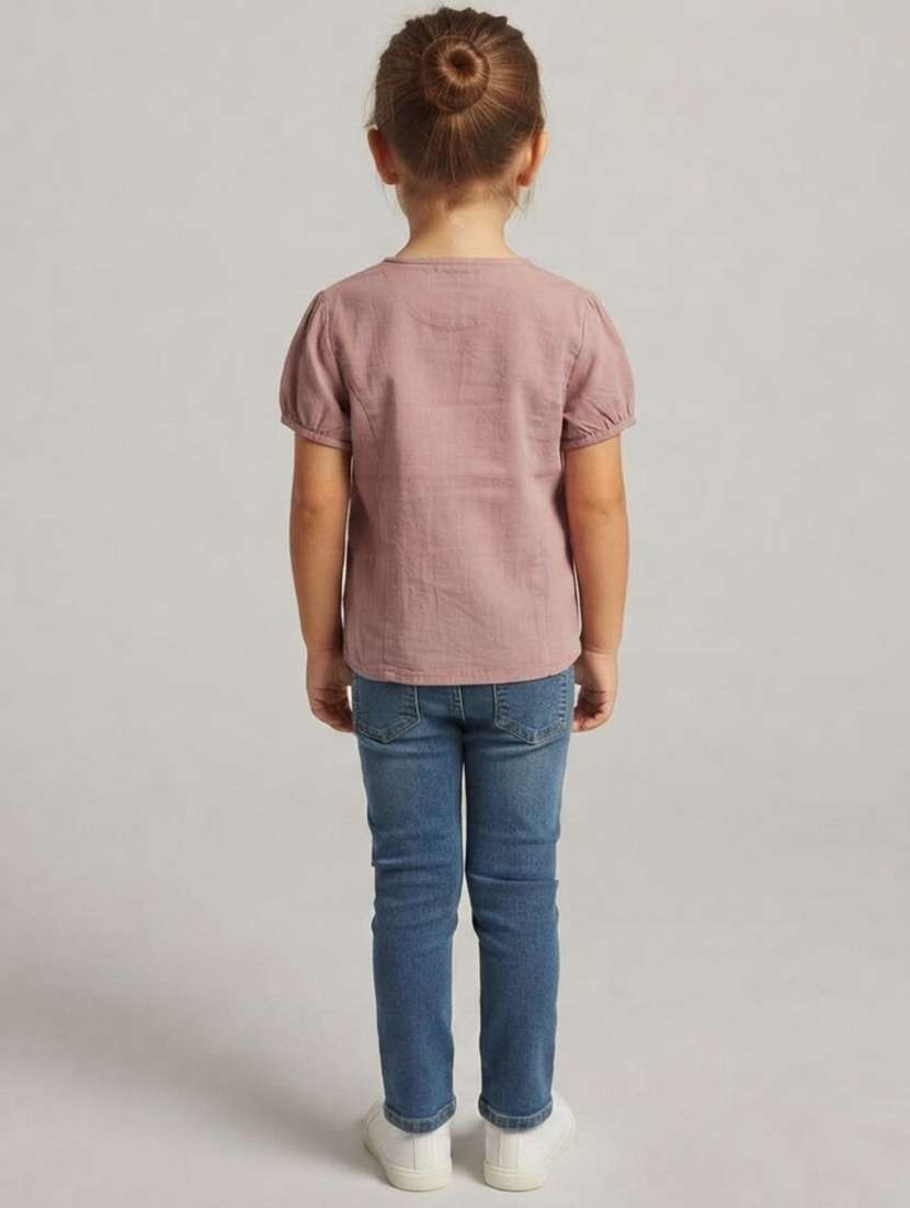 Girls Solid Short Sleeves Regular Fit Top - 22730078 -  Standard Image - 2