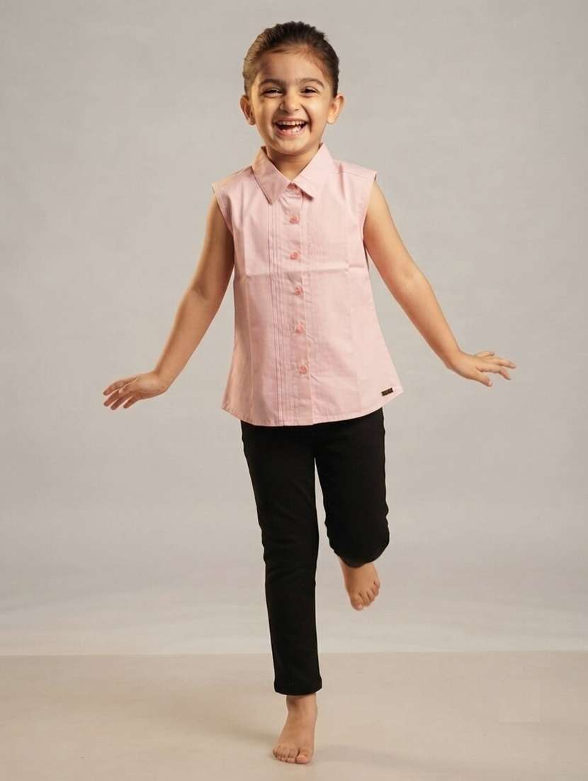 Girls Solid Sleeveless Regular Fit Shirt - 22730079 -  Standard Image - 2
