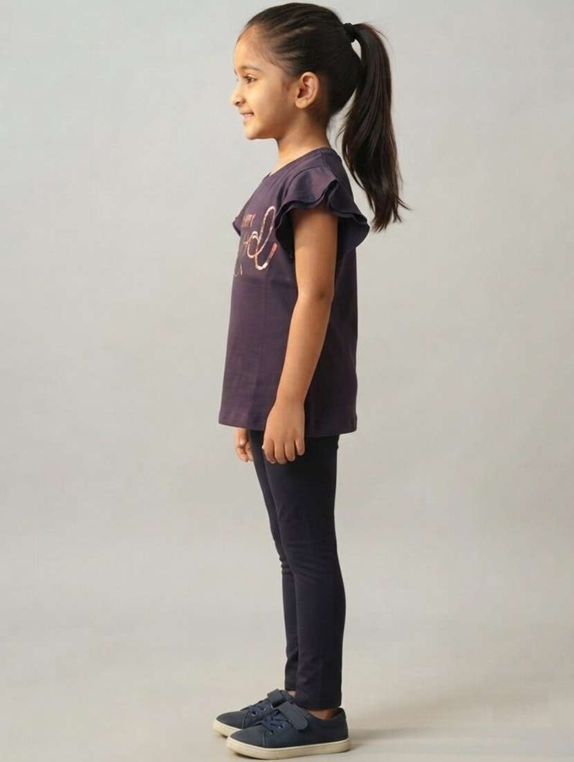 Girls Printed Flutter Sleeves Regular Fit T-shirt - 22730080 -  Standard Image - 2