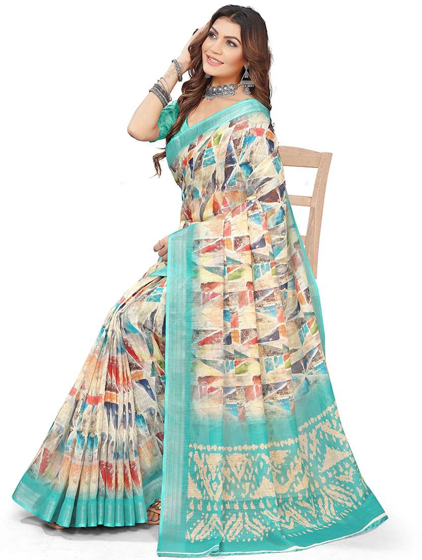 Women Printed Casual Wear Saree With Blouse - 22730236 -  Standard Image - 2