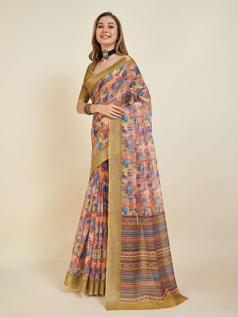 Women Printed Casual Wear Saree With Blouse - 22730621 -  Standard Image - 2