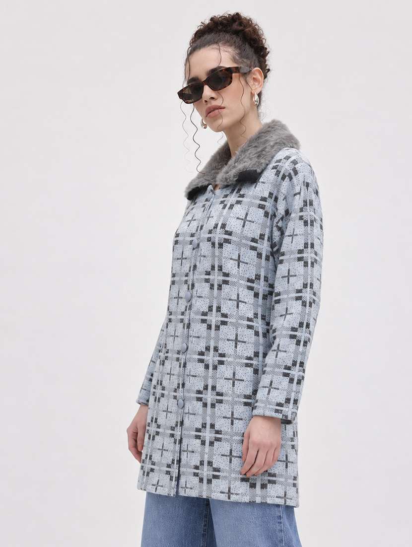 Women Checkered Long Sleeve Cardigan - 22730760 -  Standard Image - 2