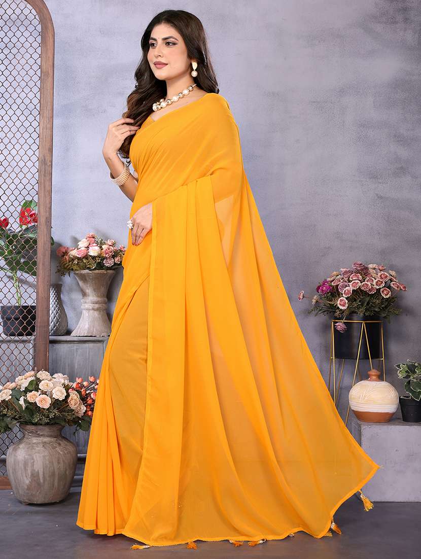 Women Solid Plain Saree With Blouse - 22730847 -  Standard Image - 2