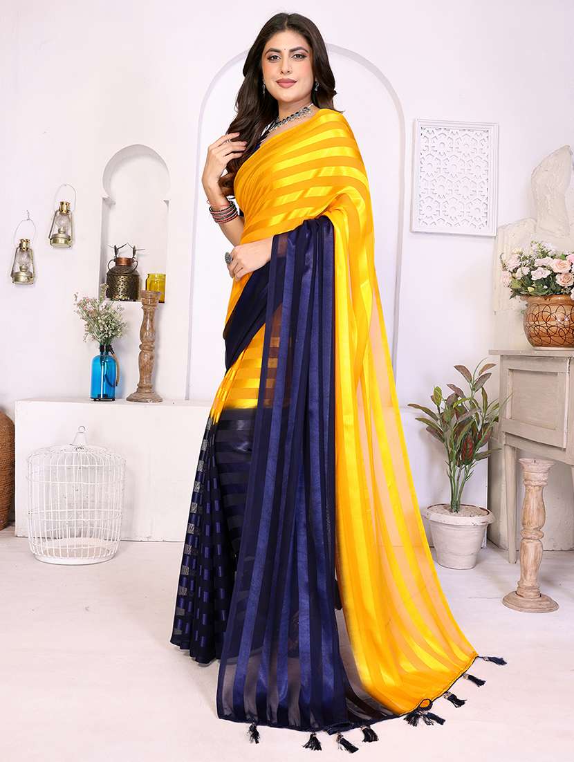 Women Striped Printed Saree With Blouse - 22730867 -  Standard Image - 2