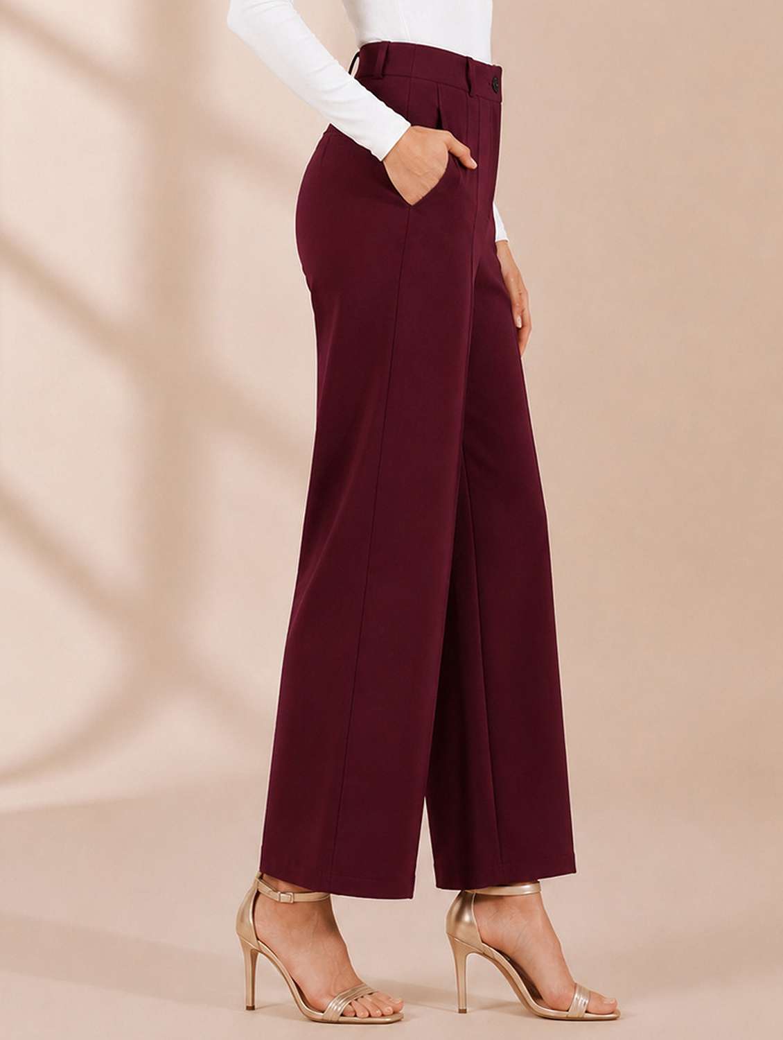 Women Solid High Rise Wide Leg Trouser - 22730915 -  Standard Image - 2