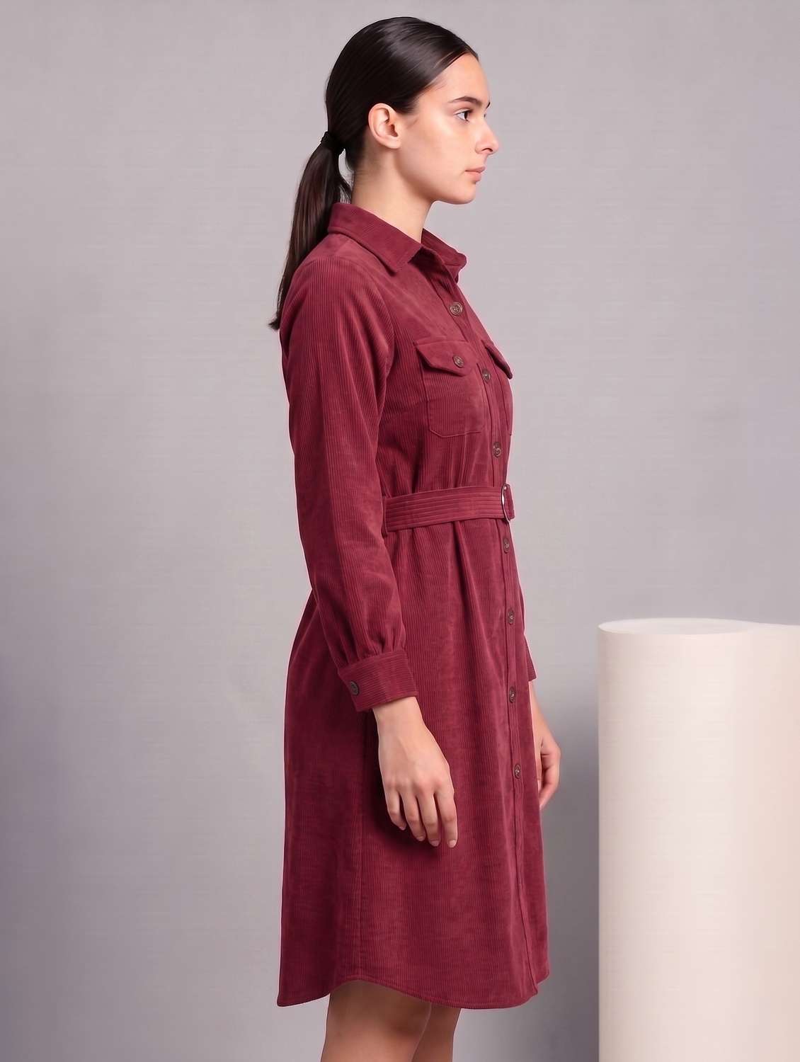 Women Solid Long Sleeves Shirt Dress - 22730924 -  Standard Image - 2