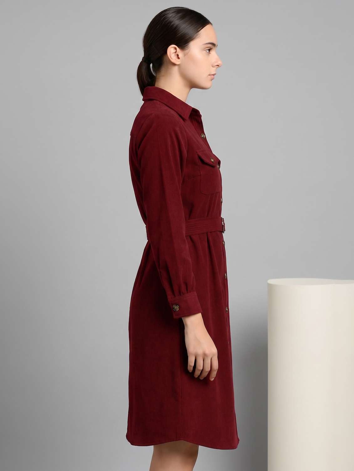 Women Solid Long Sleeves Shirt Dress - 22730925 -  Standard Image - 2